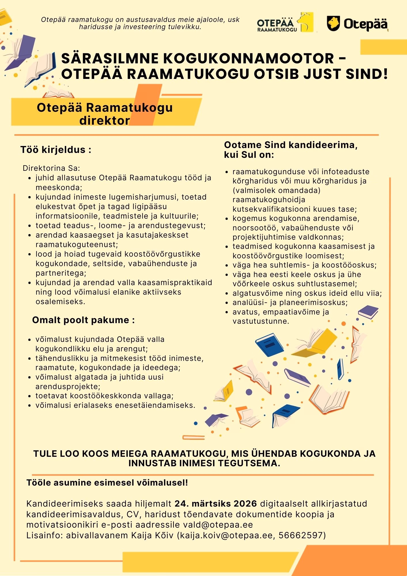 Otepää Raamatukogu otsib direktorit – töökuulutus.